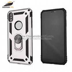 Leather oil TPU+PC hybrid phone protector with magnetic iron sheet