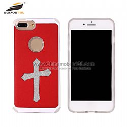 Lightweight full cover PU+PC+TPU cell phone case with cross pattern design