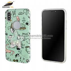 TPU+PC hybrid phone cases with 3D relief graphic and glitter quicksand decoration