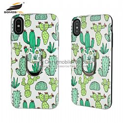Colorful drawing TPU+PC combo case cover with finger ring kickstand