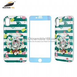 Invisible Holder Series Fully UV Relief Pattern Protector Case with Holder and Tempered Glass