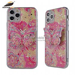 Funda Superfina En Dibujo Acrilico Y Epoxy Con Soporte Mariposa Para iPhoneX/11/12