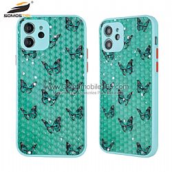 Funda TPU+Acrílico En Diseño Grano Diamante Con Dibujo De Mariposa