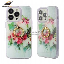 Bright and transparent two-in-one glue-printing phone case with ring buckle