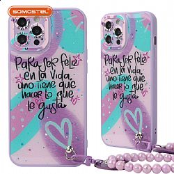 Tong Yan 2 en 1 pulsera de corazón y abalorios Funda para teléfono TPU+PC