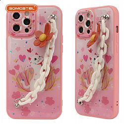 TongYan Dos-en-uno Pintura Epoxi con Pulsera de Flores TPU+PC Funda de Teléfono