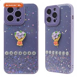 HuYan Dos-en-uno Epoxy Tridimensional Bouquet Decoración TPU+PC Funda de Teléfono