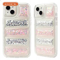 Funda de teléfono anti-caída TPU+PC 2 en 1 Transparente Epoxy Glitter