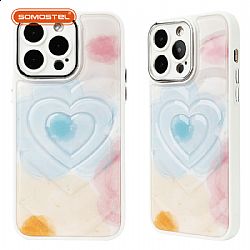 TPU+PC 2 en 1 funda de teléfono pintada con el corazón con orificios precisos