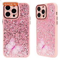 TPU+PC 2 in 1 precise hole heart epoxy painted with Butterfly accessories  phone case