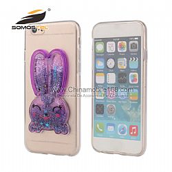 Preciosa 3D TPU de silicona Fundas Con Liquido Conejos de Soportes para Iphone 6s plus