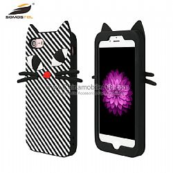 Anti-knock Cute Beard Striped Cat Soft Silicone Phone Case  For iPhone 7 7Plus