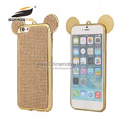 Vendor bien 3D Mouse del oído suave TPU proteger Con Enchapado y Rhinestone de caja para iPhone 6S