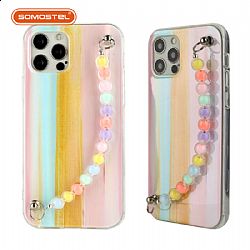 Funda tpu dual caras de IMD en dibujo colorido aurora y con con linda cadena de pulsera