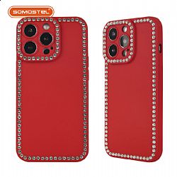 Rubber oil  Solid Color  Phone Case with Diamond Decroration Edges