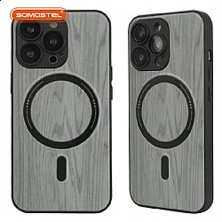 Imitación grano de madera con protector de lente pintura magnética funda TPU+PC