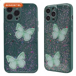 Straight Edge Epoxy Butterfly  Decoration TPU+PC Phone Case