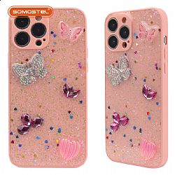 Straight Edge Epoxy Butterfly Seashell Decoration TPU+PC Phone Case