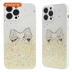 Straight Edge Epoxy Bowknot Decoration TPU+PC Phone Case