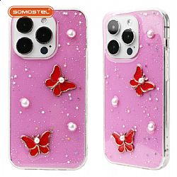 Venta al por mayor fundas de teléfono móvil TPU + acrílico Mariposa Decoración Funda Protectora