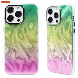 Funda para teléfono IMD Big Hole 3 en 1 de TPU con estampado de plumas de colores de doble cara