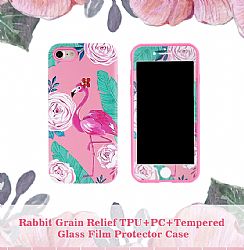 Rabbit grain relief TPU+PC+tempered glass flim protector case for 6P/7P/8P/X