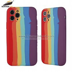Silky oil finish rainbow liquid silicone protector case for iPhone12/12mini/12Pro/12ProMax