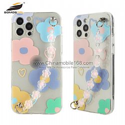 FUNDA TPU DUAL CARAS DE IMD EN DIBUJO FLORES CON LINDA CADENA DE PULSERA DE FLORES