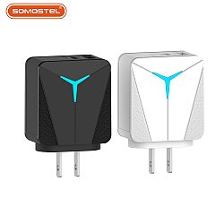 Cargador rápido de doble puerto USB-C+USB-A de 12W con diseño de cuero para enchufe de EE.UU./UE/UK