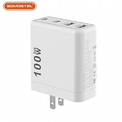 100W PD+QC3.0 Adaptador de viaje plegable con salida de cuatro puertos y cargador de pared rápido