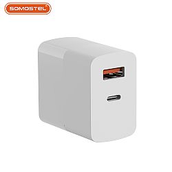 20W PD+QC3.0 Doble Protocolo de Carga Rápida USB-A+USB-C Cargador de Pared Adaptador de Viaje