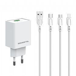 SMS-A101 Adaptador de viaje de carga estable y seguro QC3.0 blanco