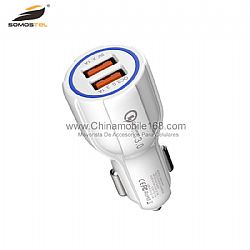Good quality dual USB input QC3.0 car charger with LED