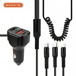 Cargador de coche con cable RGB con puertos de carga USB-C+USB-A para IPH/Micro/Tipo-C