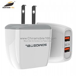Wholesale 2.1A double USB travel adapter with data cable