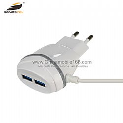 Wholesale double usb fast charging travel charger with cable