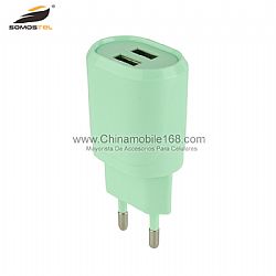 Macaron Color 2.1A dual USB ports Travel Charger, EU/US plug available