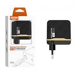 SMS-Q05 Cargador usb 2 puertos de 18W PD + QC3.0 con cable de datos