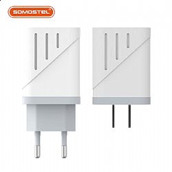 Cargador de pared USB doble con rayas blancas y grises