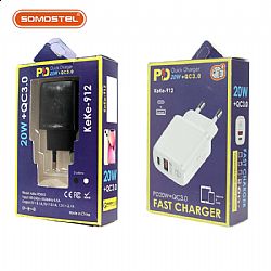 20W + QC30 dual port fast charger with US/EU/UK plug