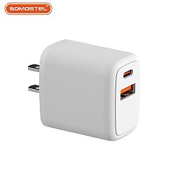 Adaptador de viaje Hot 20W PD+QC3.0 Dual Port Multi-Protocolo USB-A+USB-C Wall Charger