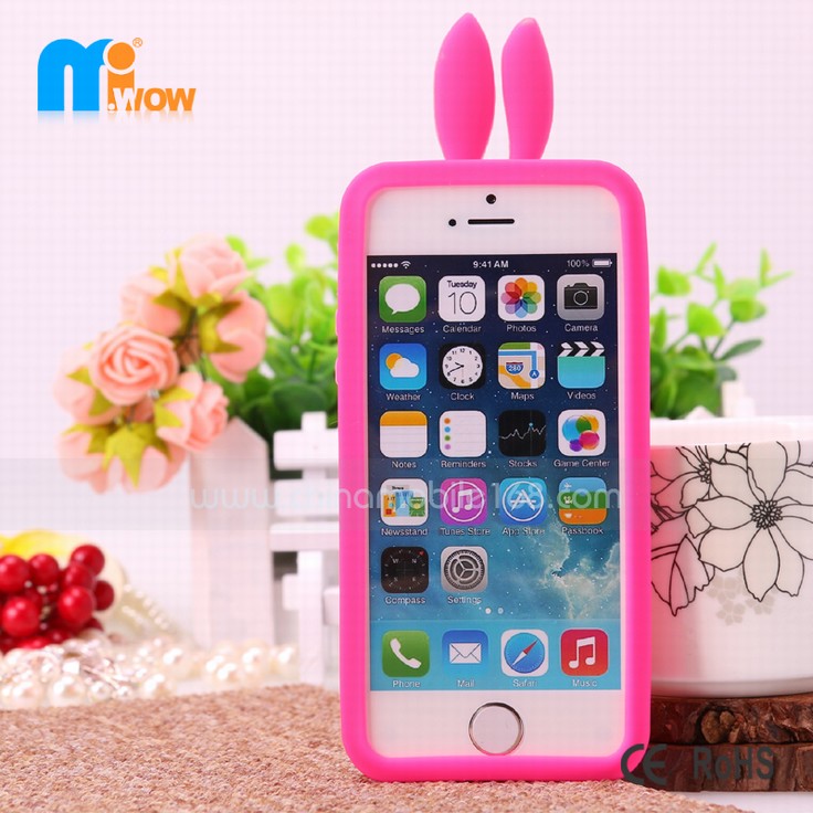 iphone 5S 3D pink rabbit silicone case cell phone covers