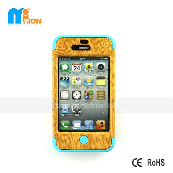 3 en ​​1 caso protector de la madera para iPhone4