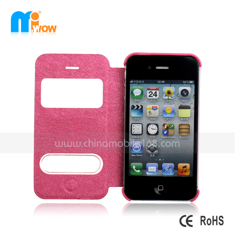 PC+PU mobile phone flip case for Iphone 4