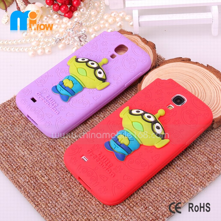 3D little green man silicone case S4 silicone phone cases