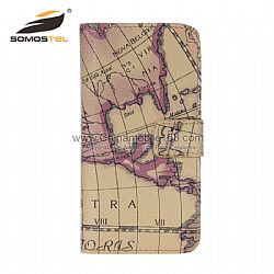 Global Map Smart Phone Flip Leather Case Cover With Card Slot For Samsung