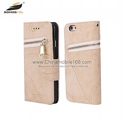 Cuero genuino Flip tarjeta de cartera de cremallera magnética fundas para iPhone 6 7 7Plus