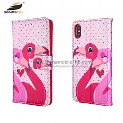 Luxury laser effect magnetic flip PU leather mobile phone case with printed design