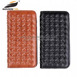 Business Stripe Weave Grid Flip Stand PU Leather Case for iPhone 6