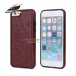 Fashion Flower Printing  PU Leather  back Cover Phone Case for iPhone 6